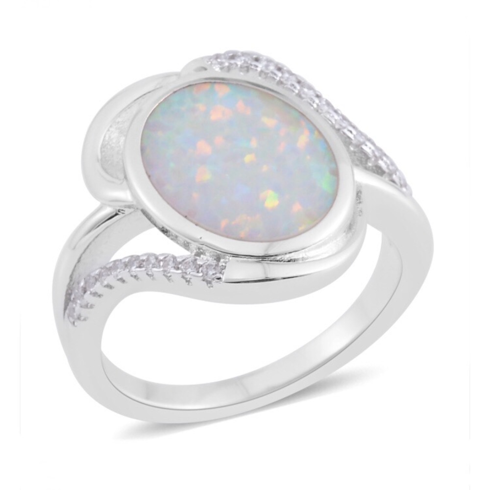 Opal & Austrian Crystal Ring Size 8